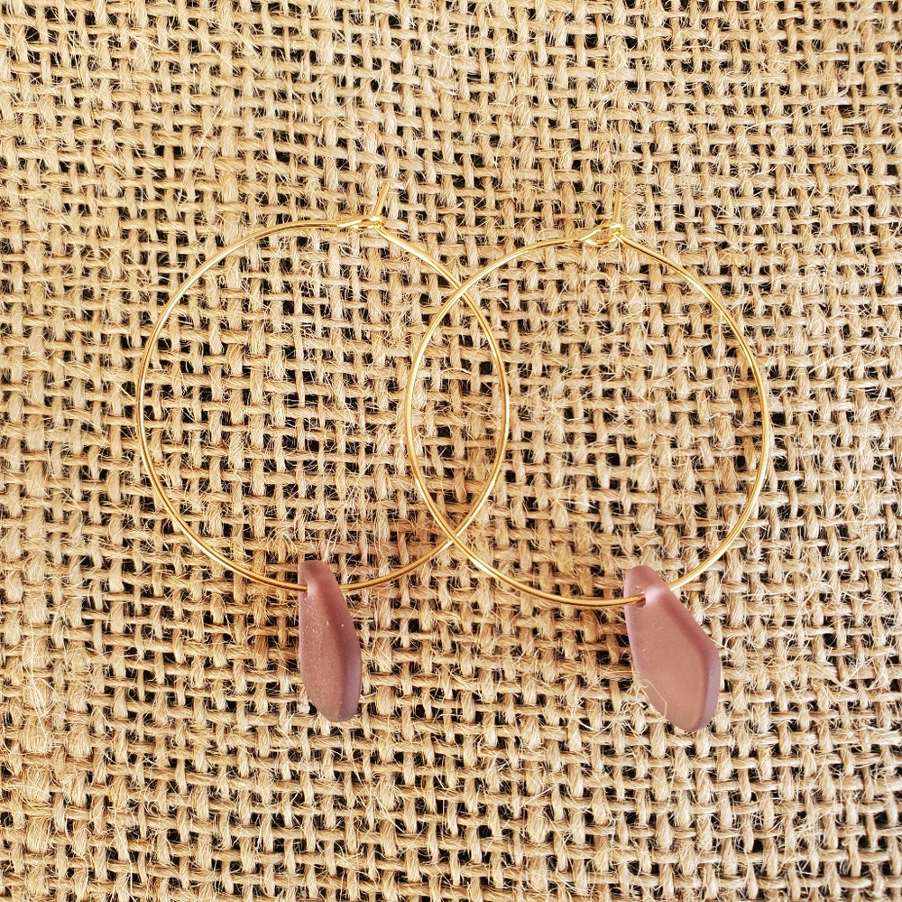 NEW 14k gold filled hoop earrings with amythest seaglass